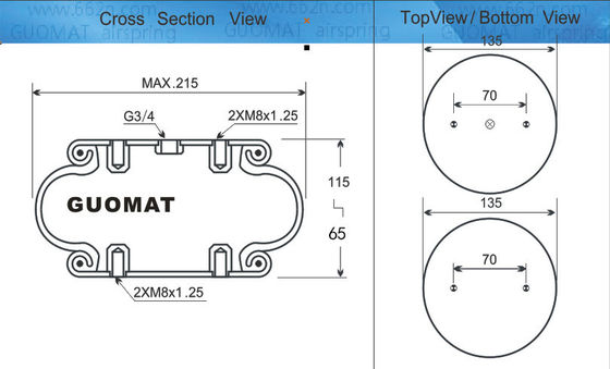 135 মিমি শীর্ষ প্লেট Dia Norgren PM/31081 সামনের এবং পিছনের জন্য একক কনভোল্টেড এয়ার স্প্রিং