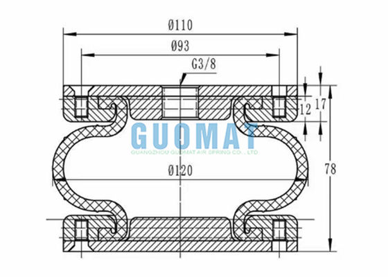 4 2/1''X1 DUNLOP ইন্ডাস্ট্রিয়াল এয়ার স্প্রিং W01-R58-4050 ফায়ারস্টোন কনভোলুটেড রাবার বেলো